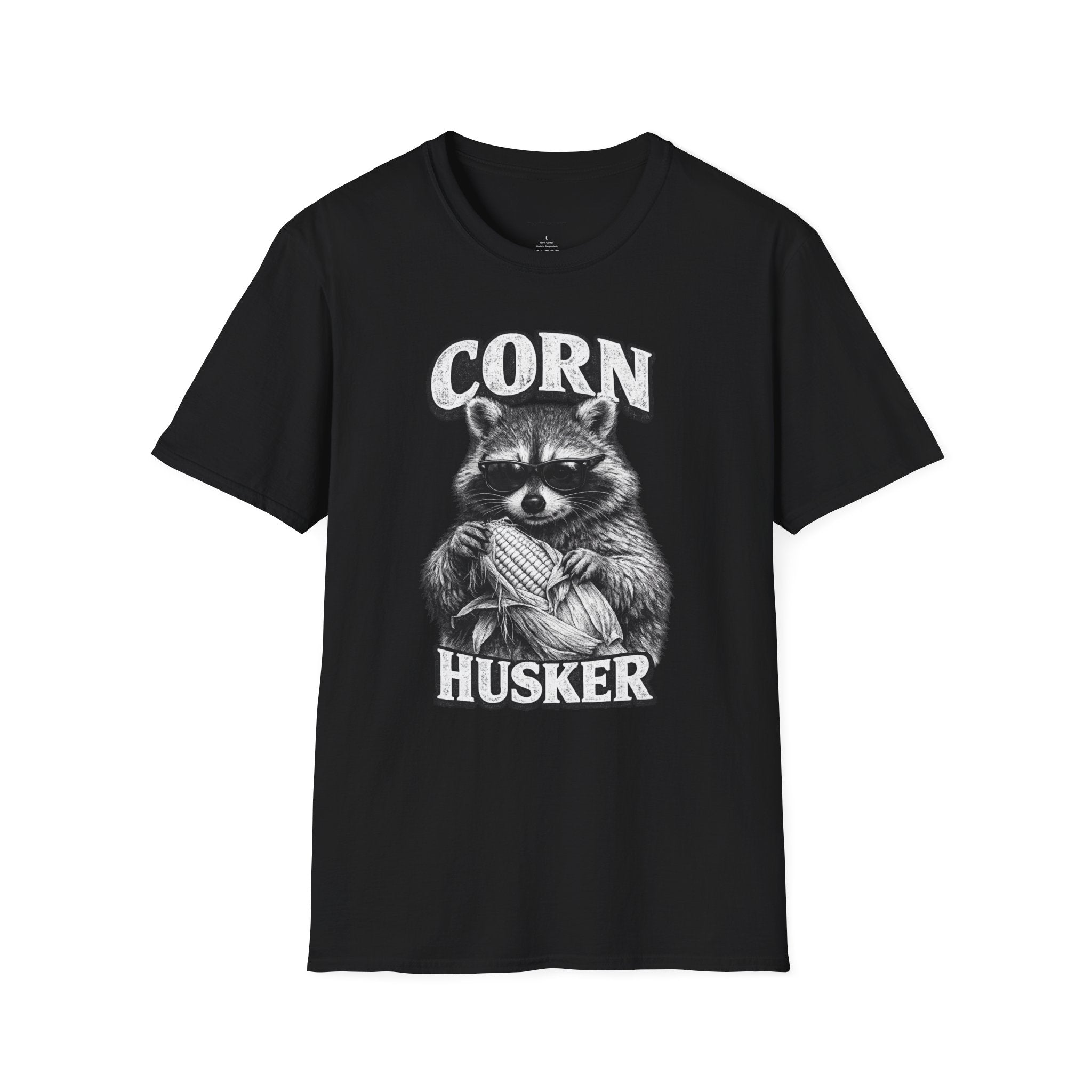 Corn Husker Raccoon T-Shirt | Vintage Mascot Graphic