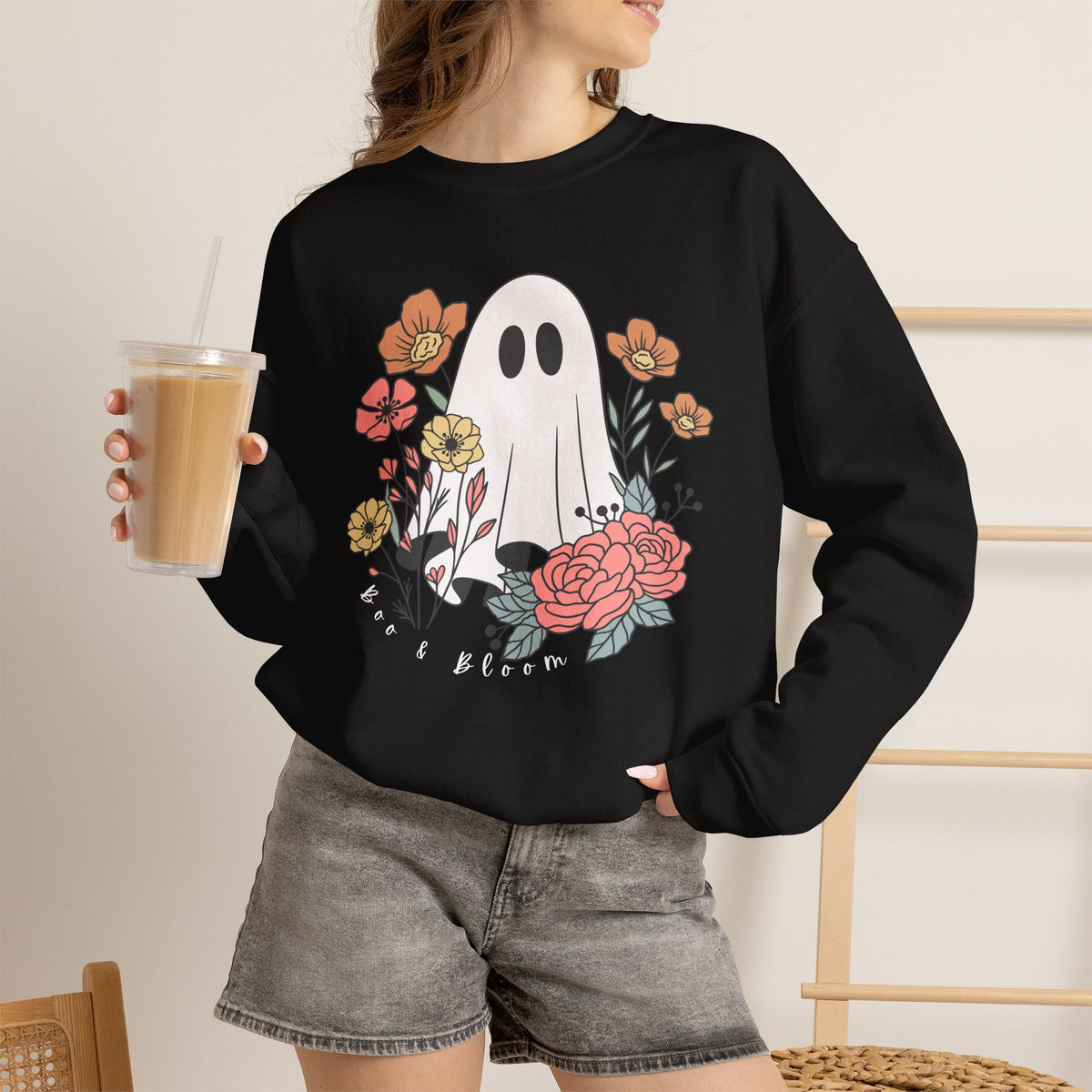 Boo & Bloom Crewneck Sweatshirt — Cute Floral Halloween Sweater