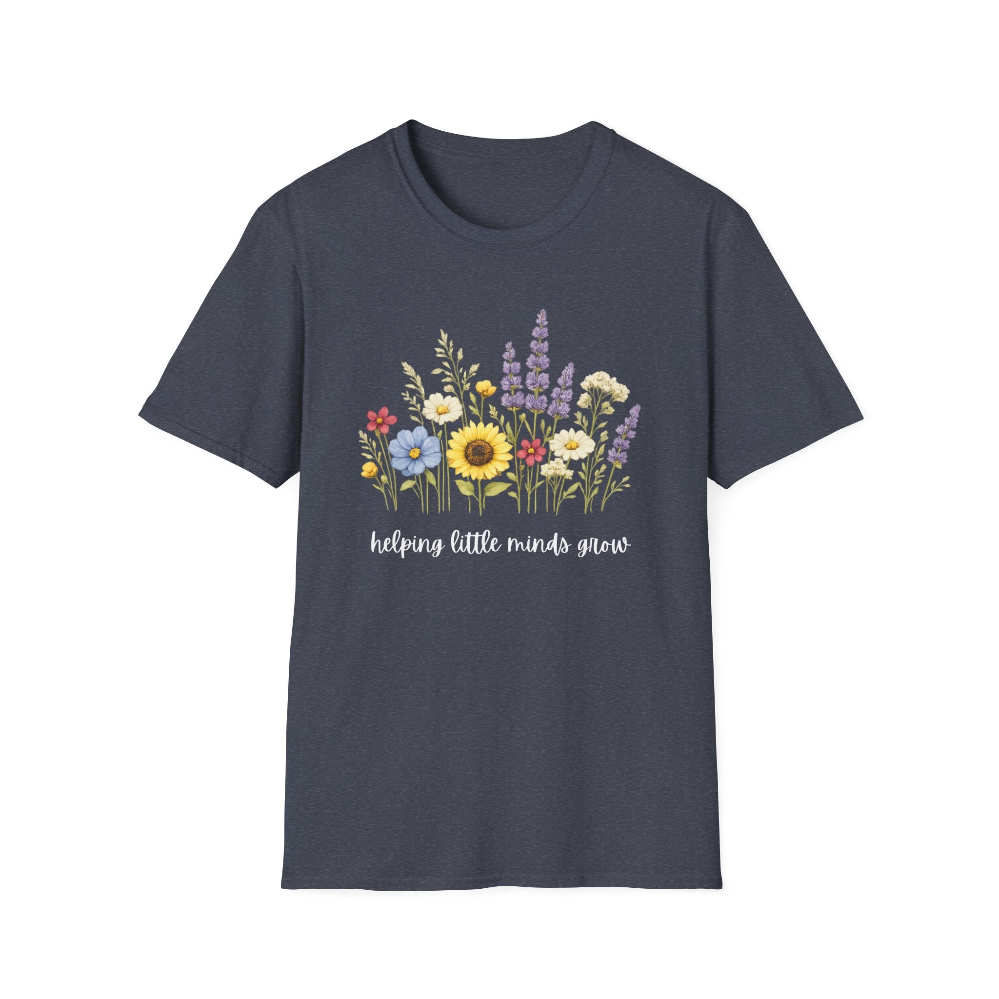 Floral Meadow Tee — "Helping Little Minds Grow" Garden Graphic T-Shirt