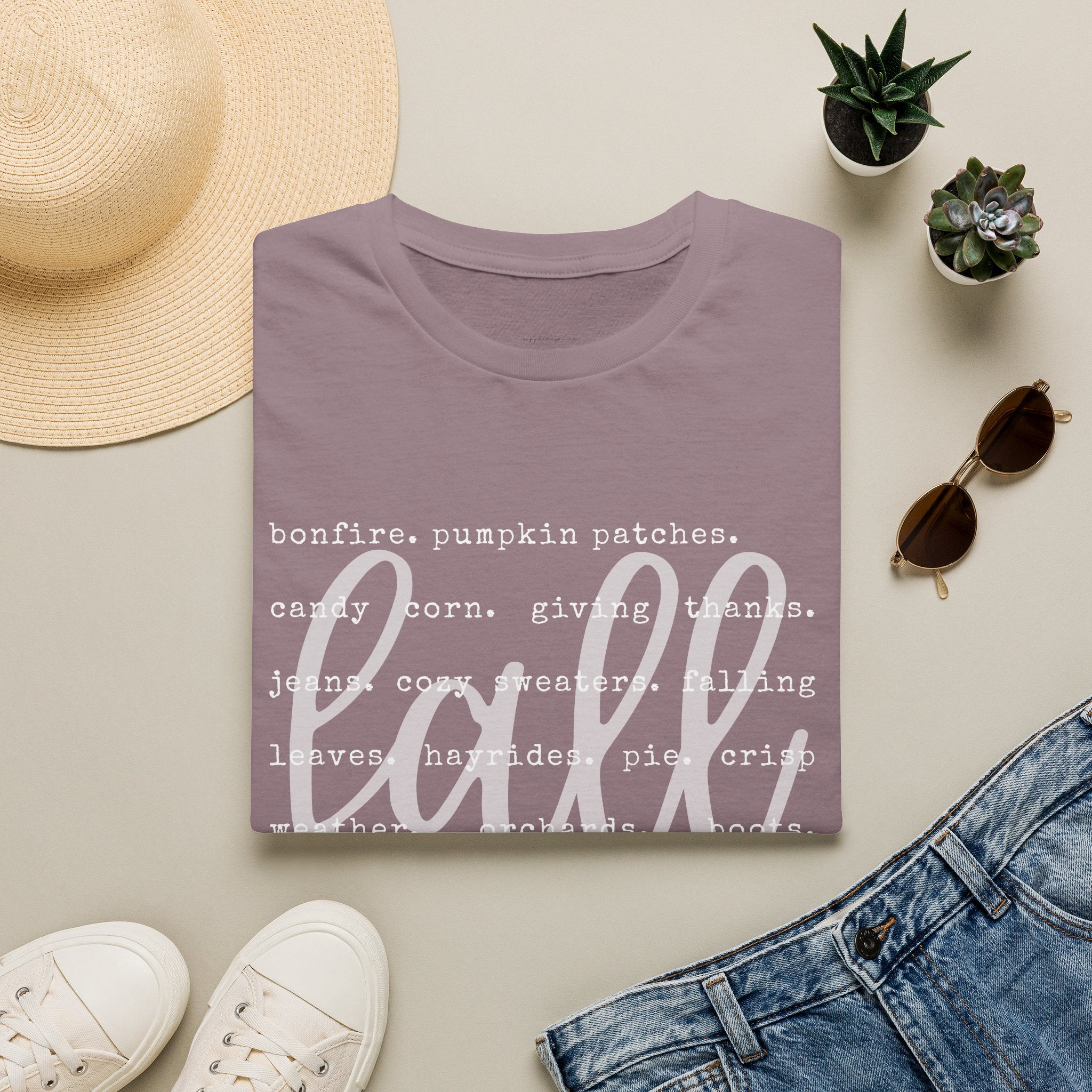 Fall Graphic T‑Shirt – Orange "fall" Script with Autumn Word Cloud