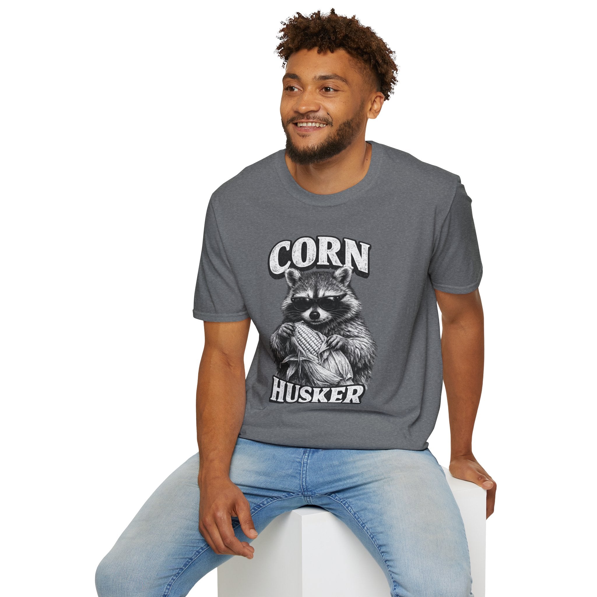 Corn Husker Raccoon T-Shirt | Vintage Mascot Graphic