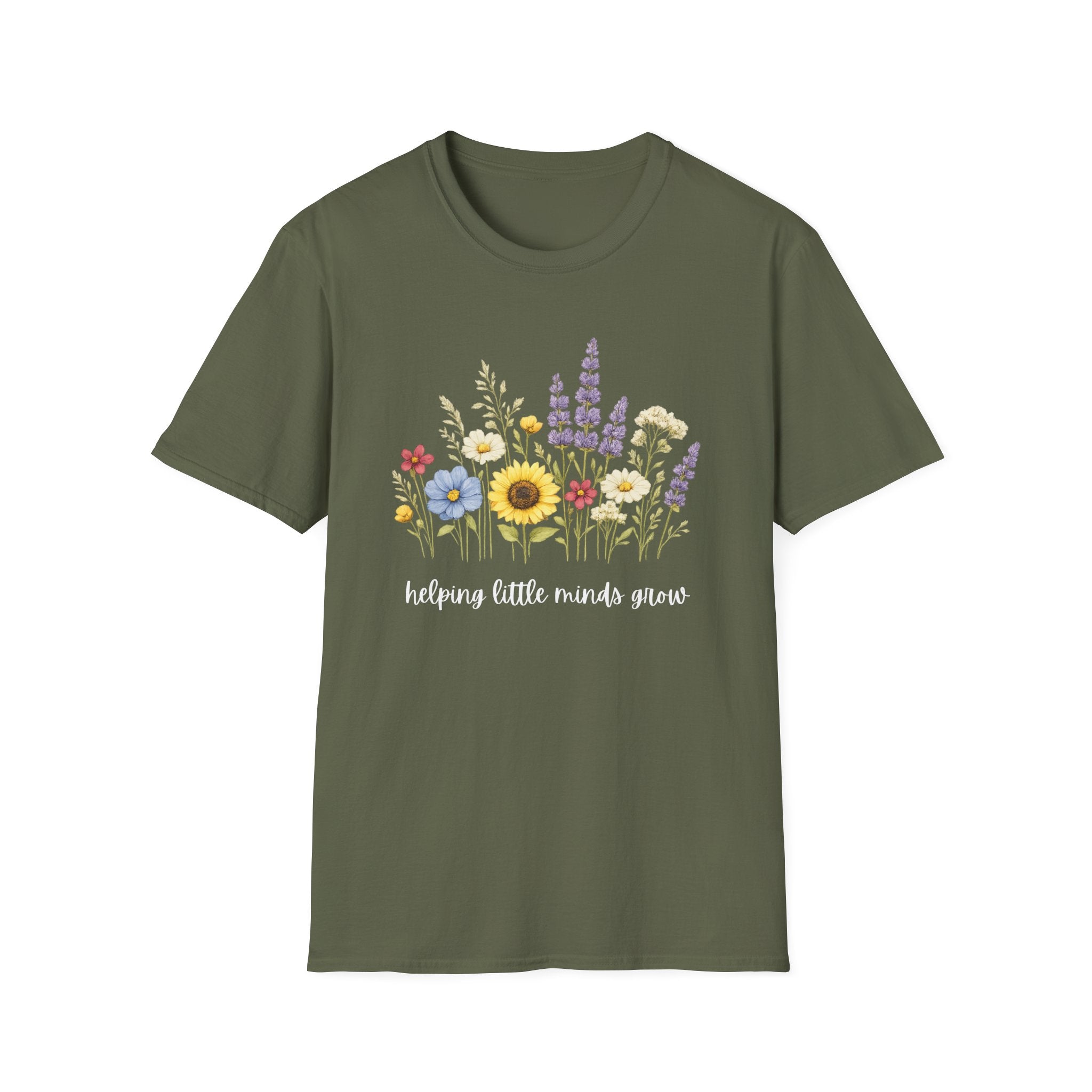 Floral Meadow Tee — "Helping Little Minds Grow" Garden Graphic T-Shirt