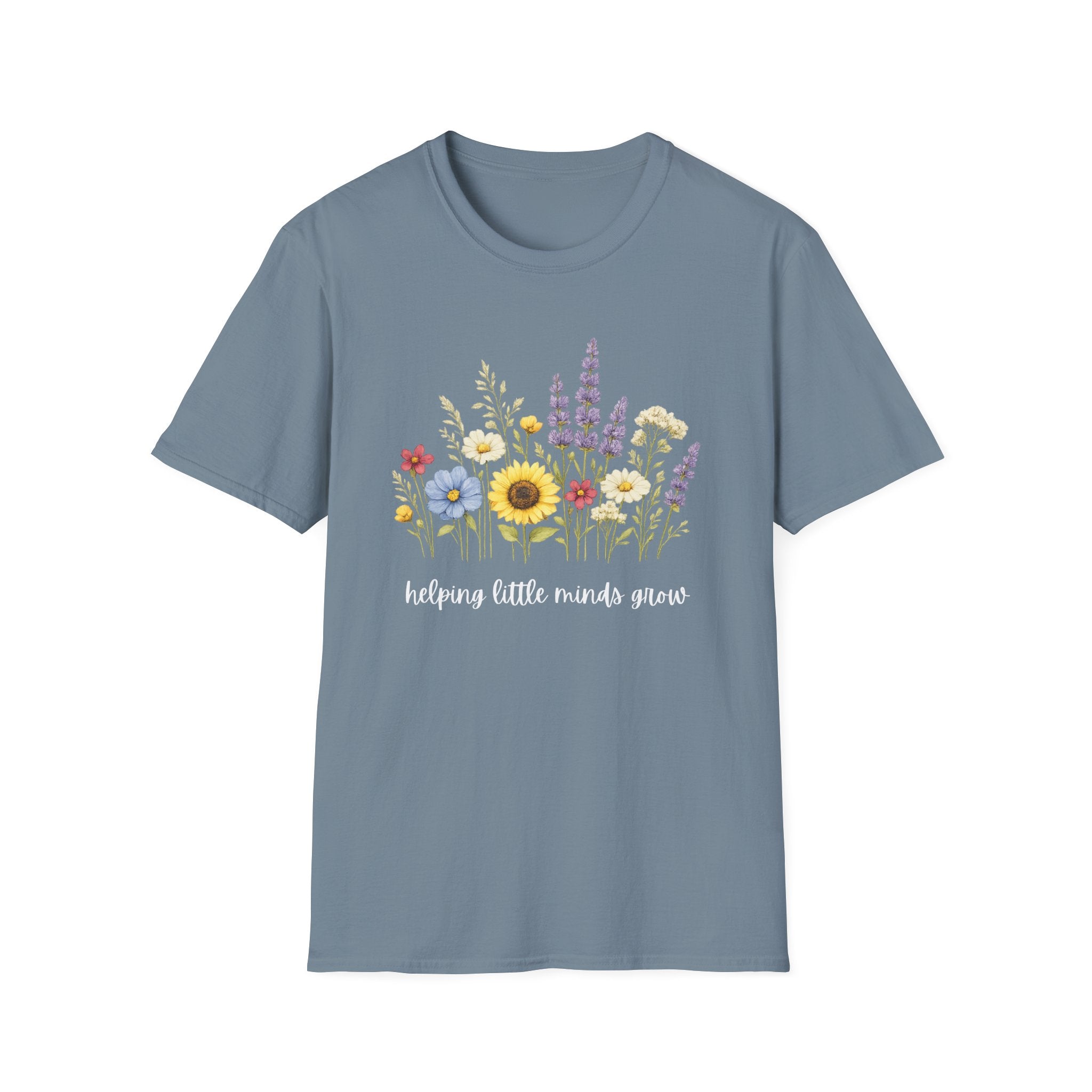 Floral Meadow Tee — "Helping Little Minds Grow" Garden Graphic T-Shirt