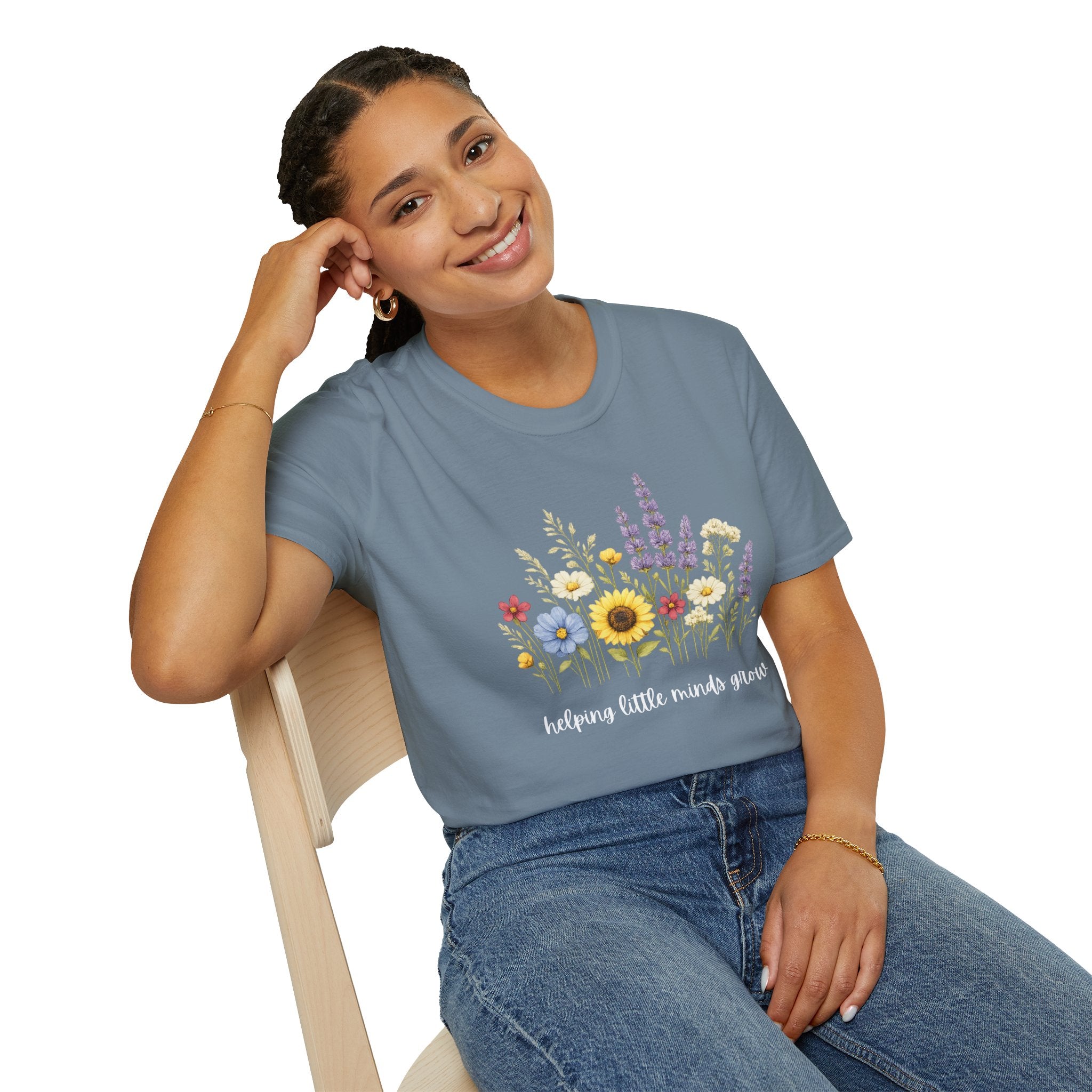 Floral Meadow Tee — "Helping Little Minds Grow" Garden Graphic T-Shirt