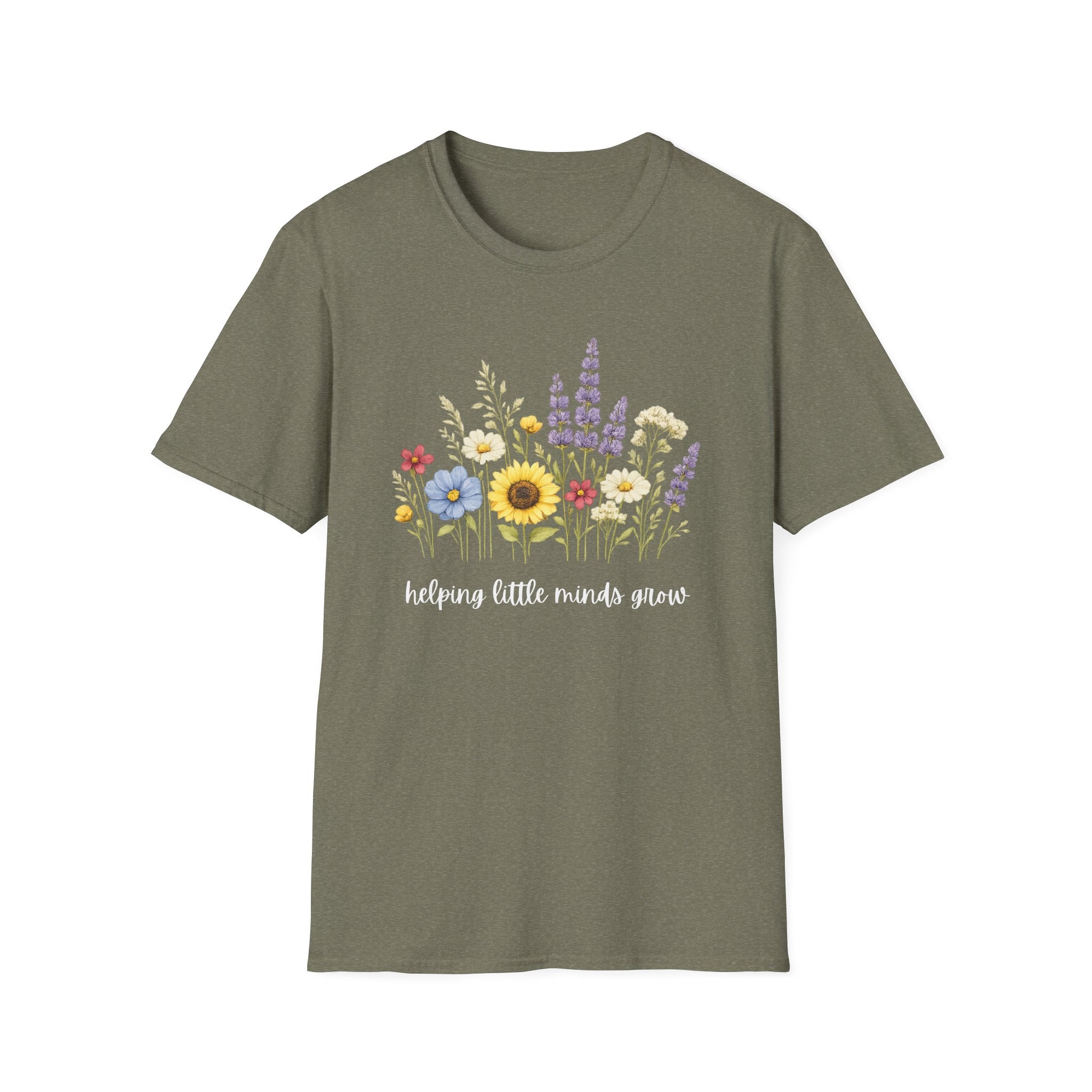 Floral Meadow Tee — "Helping Little Minds Grow" Garden Graphic T-Shirt