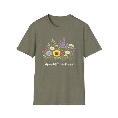 Floral Meadow Tee — "Helping Little Minds Grow" Garden Graphic T-Shirt