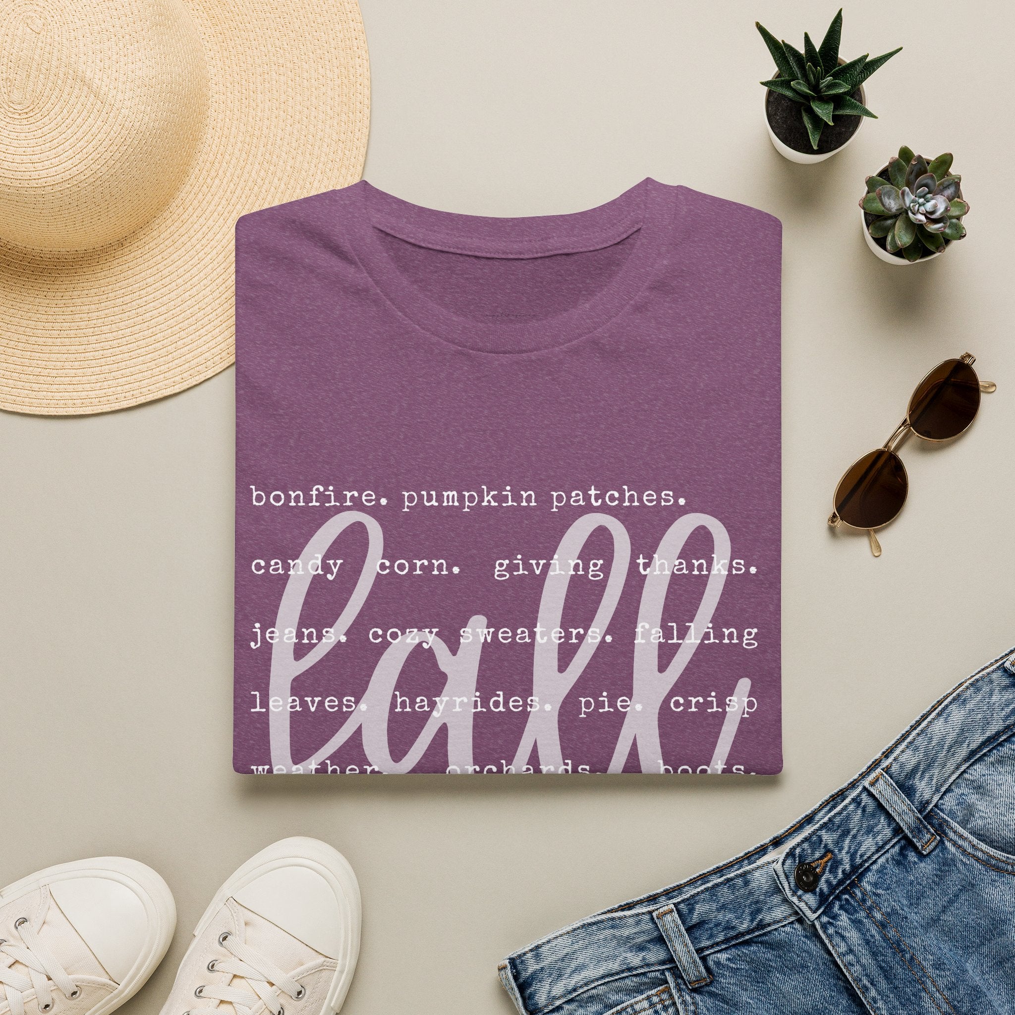Fall Graphic T‑Shirt – Orange "fall" Script with Autumn Word Cloud