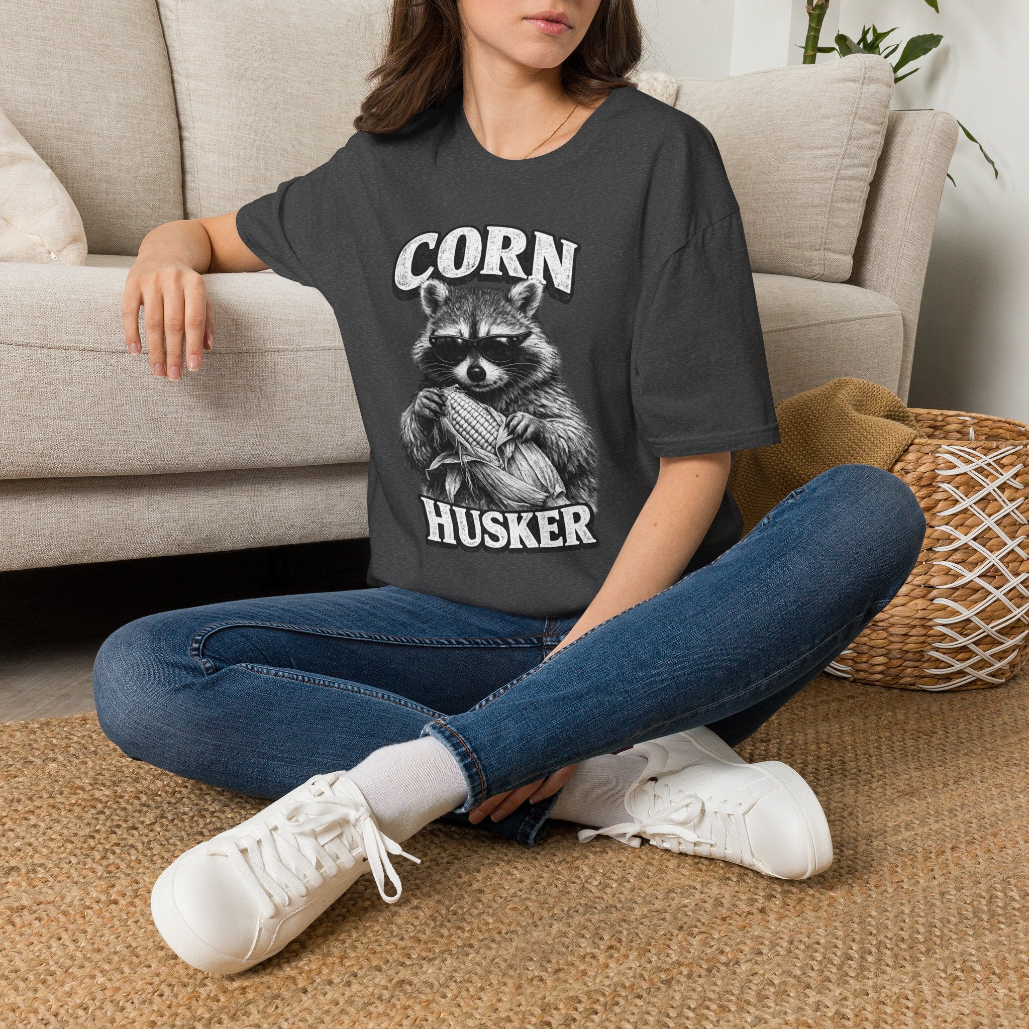 Corn Husker Raccoon T-Shirt | Vintage Mascot Graphic