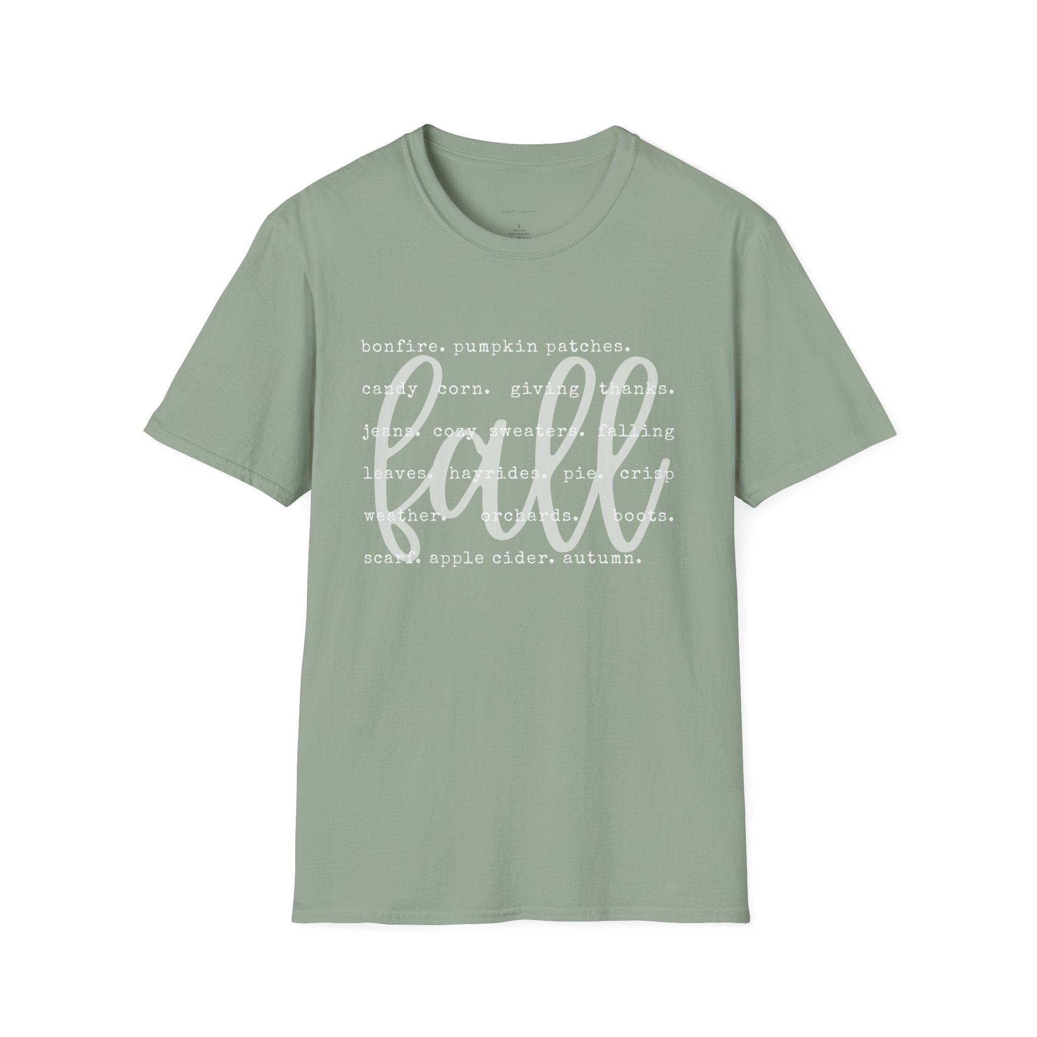 Fall Graphic T‑Shirt – Orange "fall" Script with Autumn Word Cloud