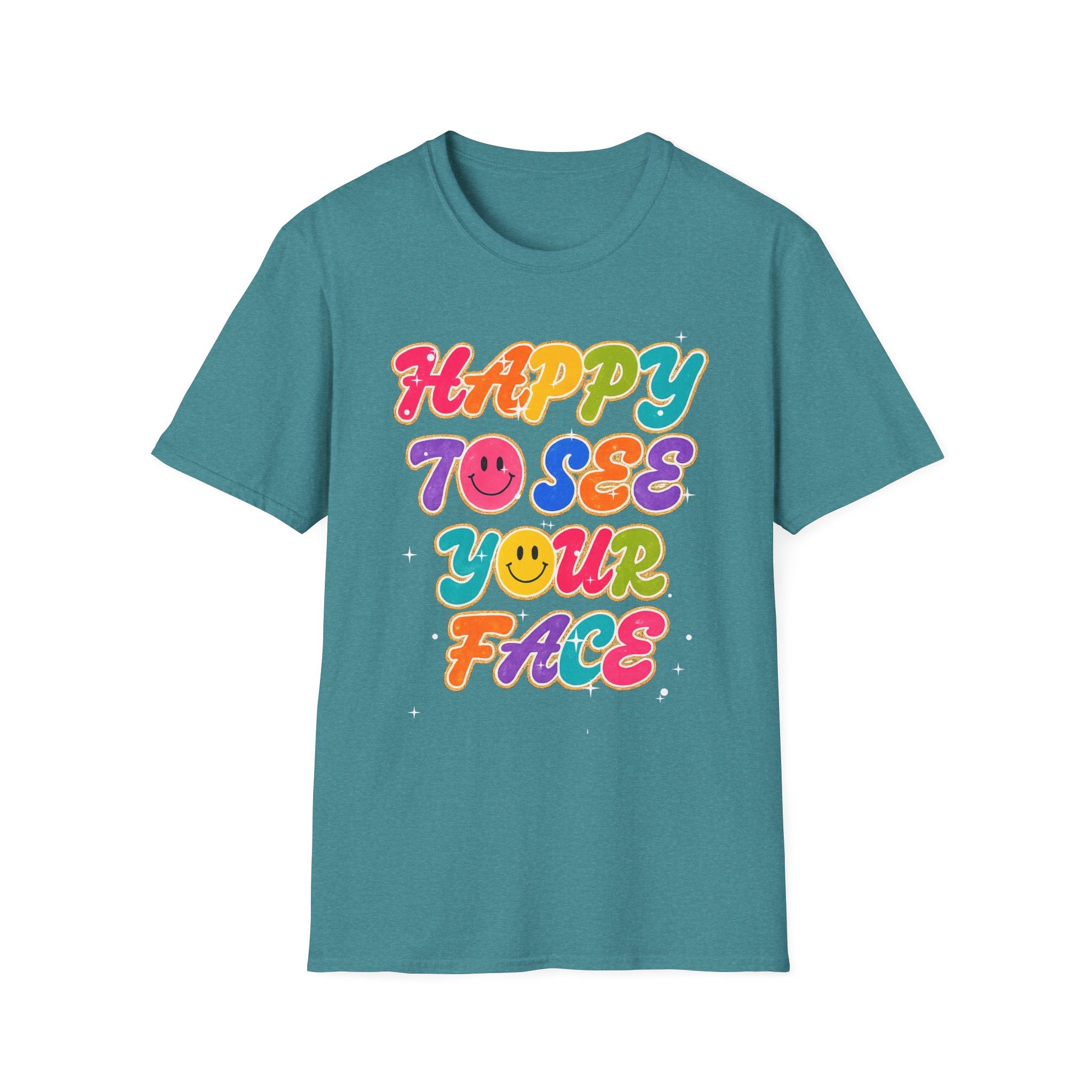 Happy To See Your Face T-Shirt — Retro Rainbow Smile Graphic Tee