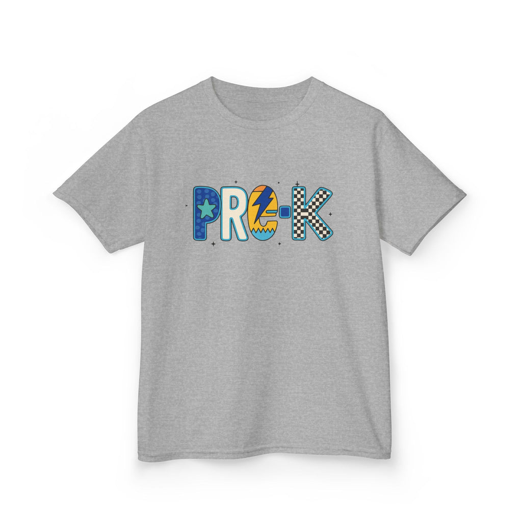 Kids 'PRE-K' Graphic Tee — Colorful Playful Letter Art for Boys & Girls