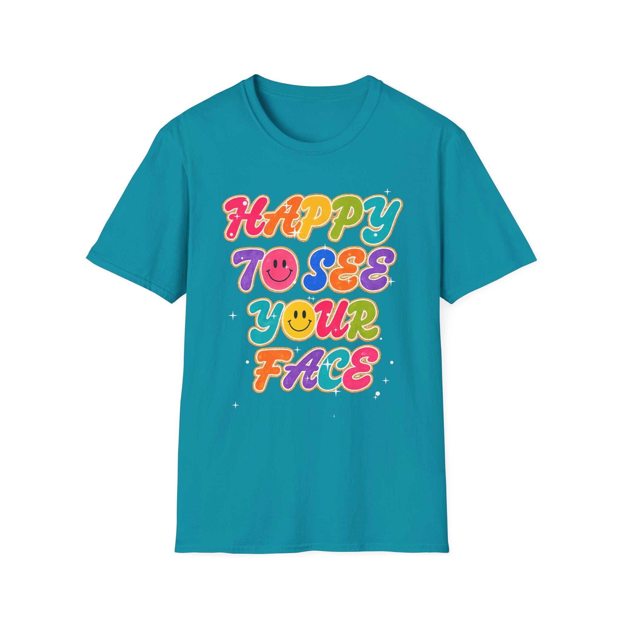Happy To See Your Face T-Shirt — Retro Rainbow Smile Graphic Tee