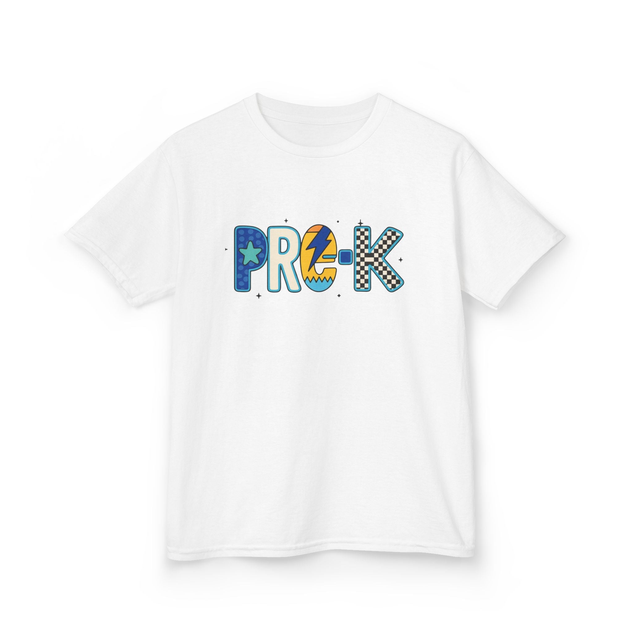 Kids 'PRE-K' Graphic Tee — Colorful Playful Letter Art for Boys & Girls