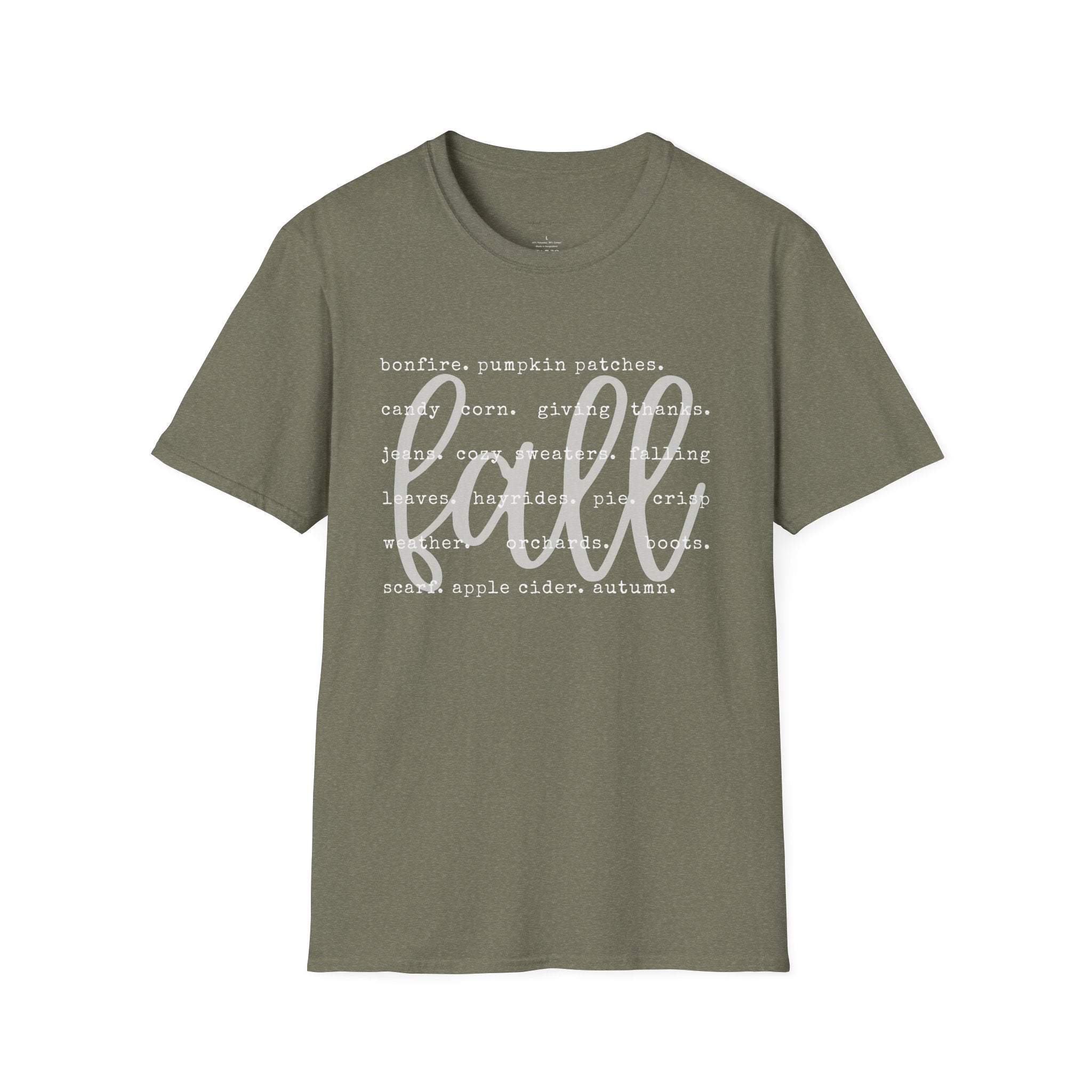 Fall Graphic T‑Shirt – Orange "fall" Script with Autumn Word Cloud