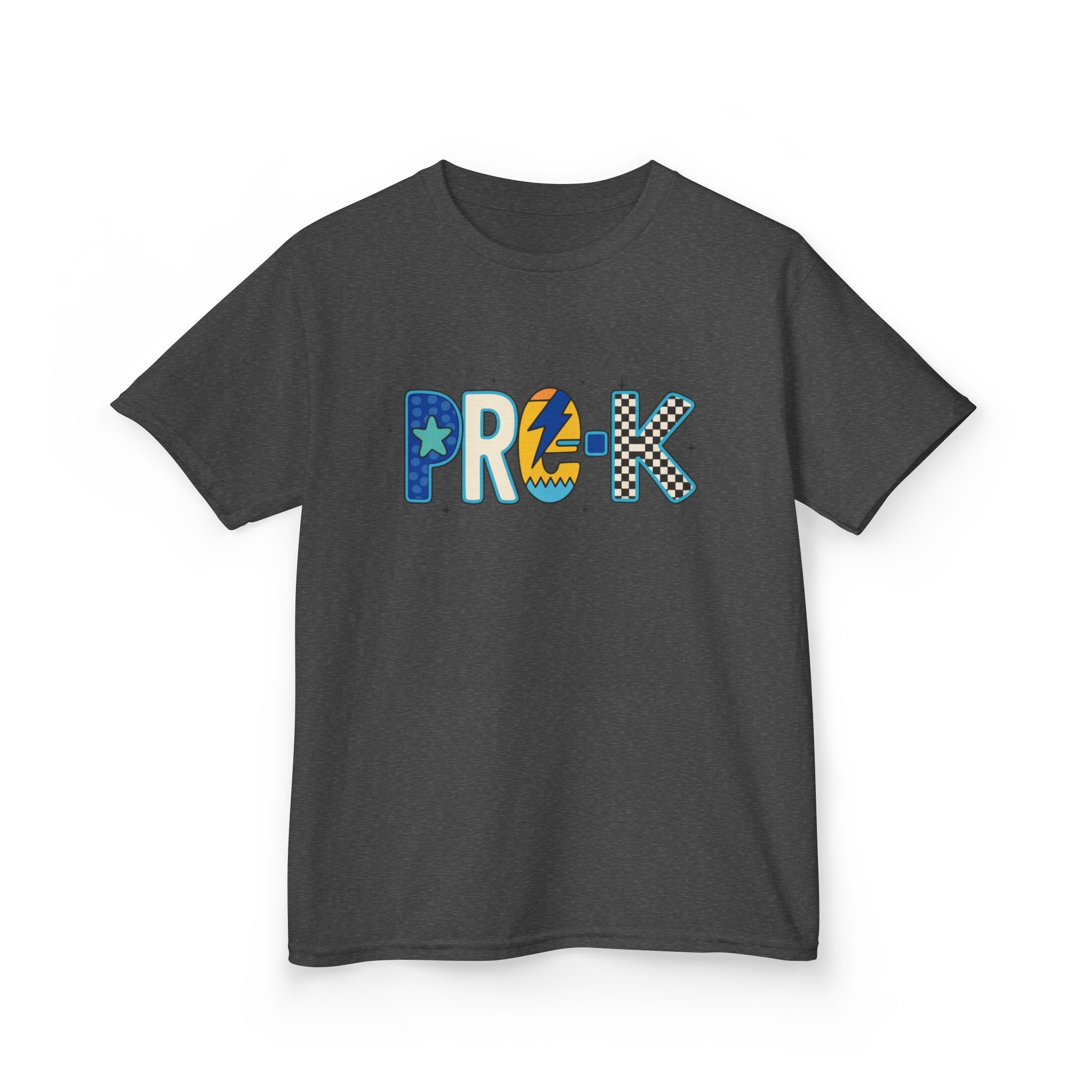 Kids 'PRE-K' Graphic Tee — Colorful Playful Letter Art for Boys & Girls