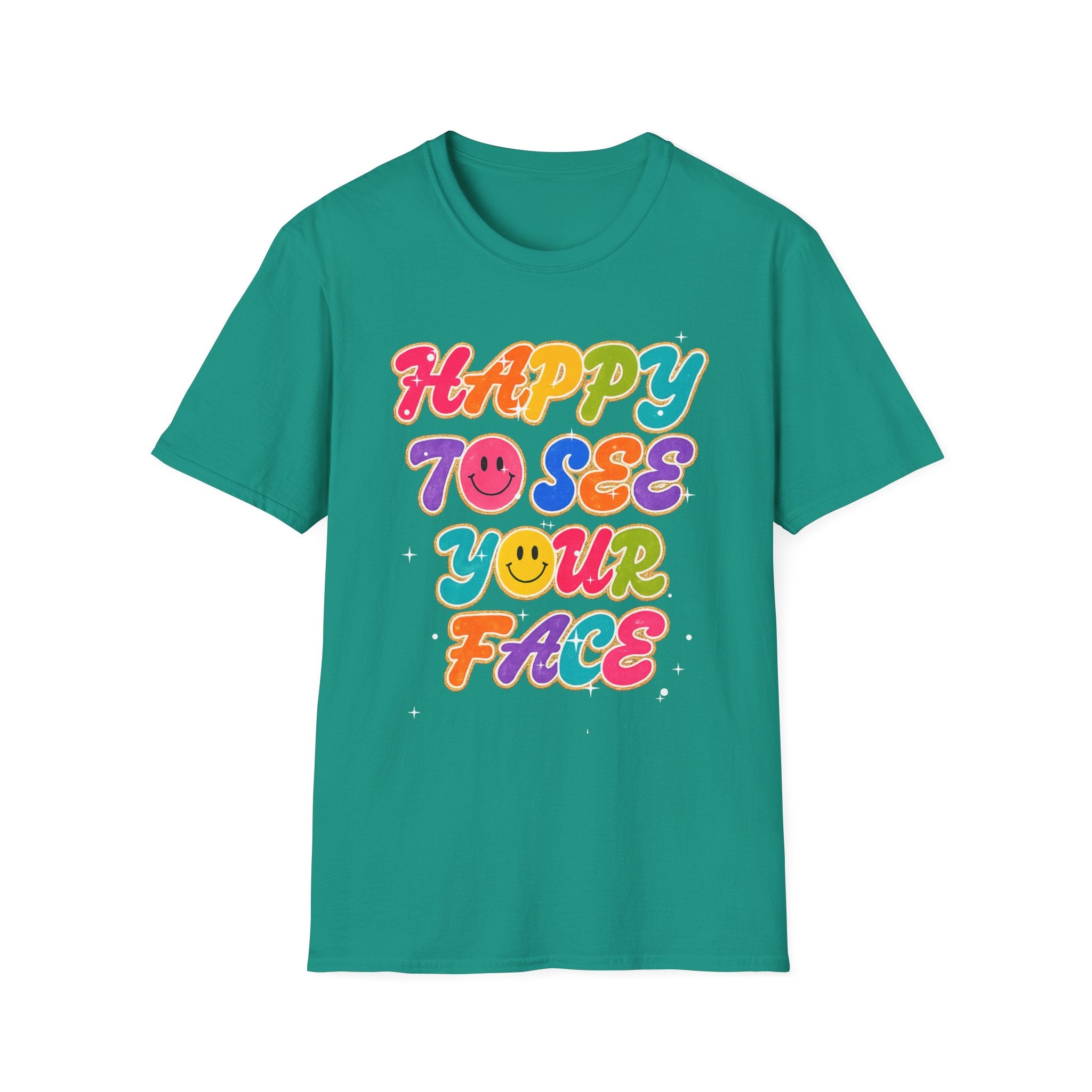 Happy To See Your Face T-Shirt — Retro Rainbow Smile Graphic Tee