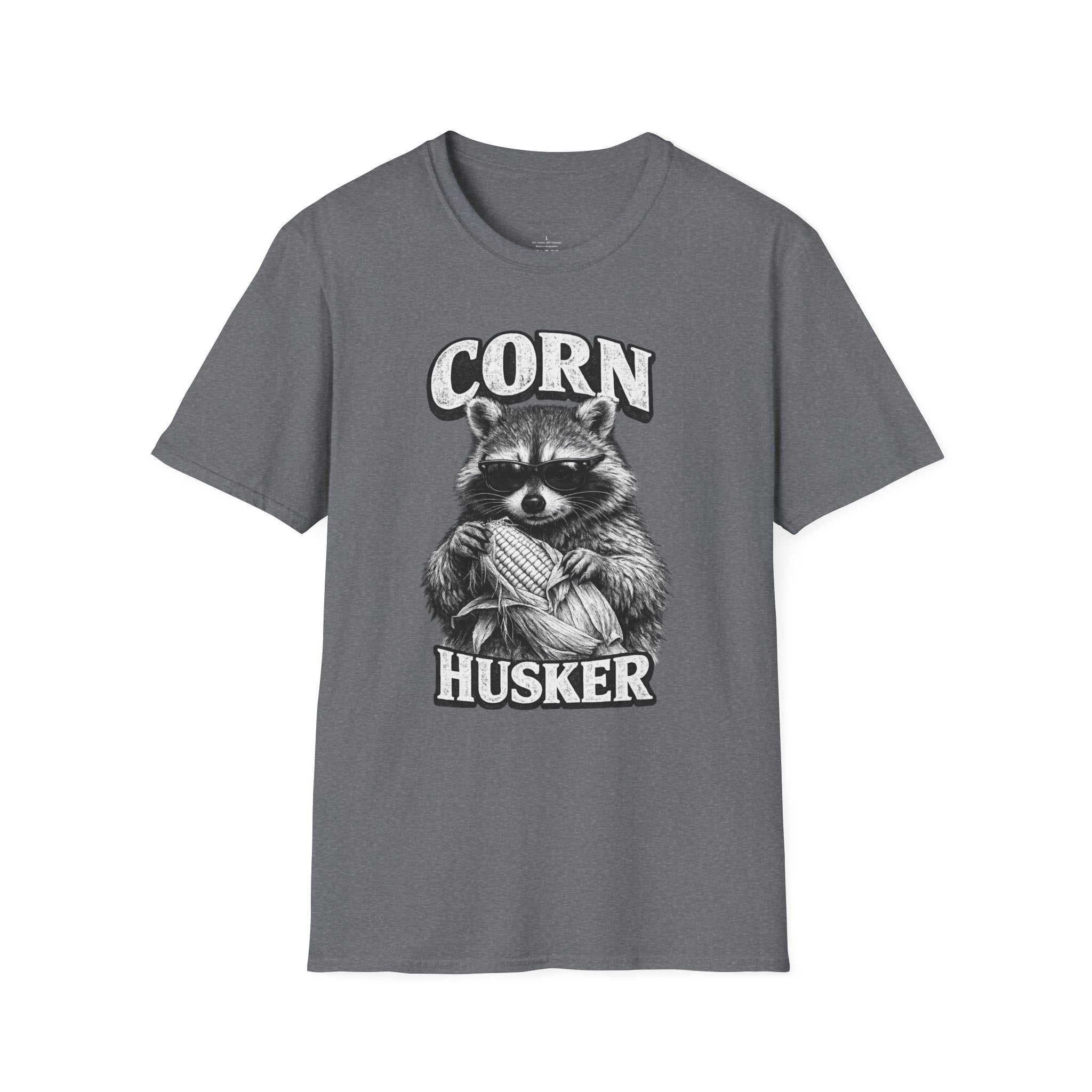 Corn Husker Raccoon T-Shirt | Vintage Mascot Graphic
