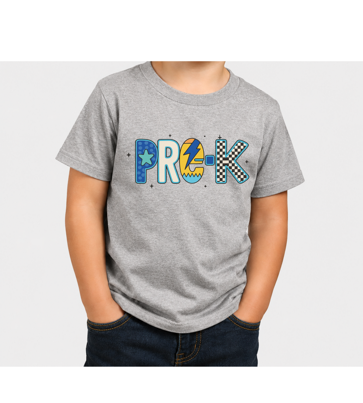 Kids 'PRE-K' Graphic Tee — Colorful Playful Letter Art for Boys & Girls
