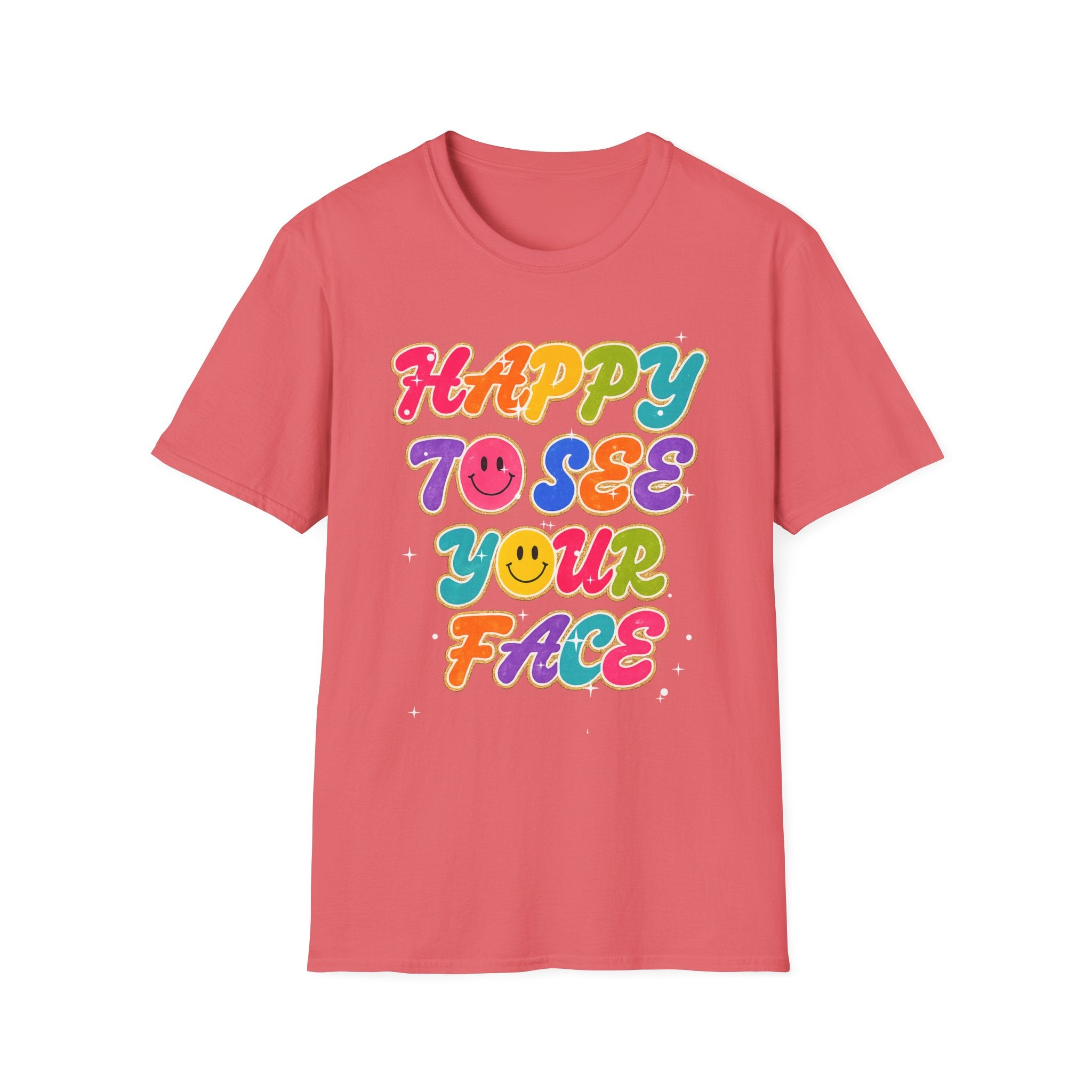 Happy To See Your Face T-Shirt — Retro Rainbow Smile Graphic Tee