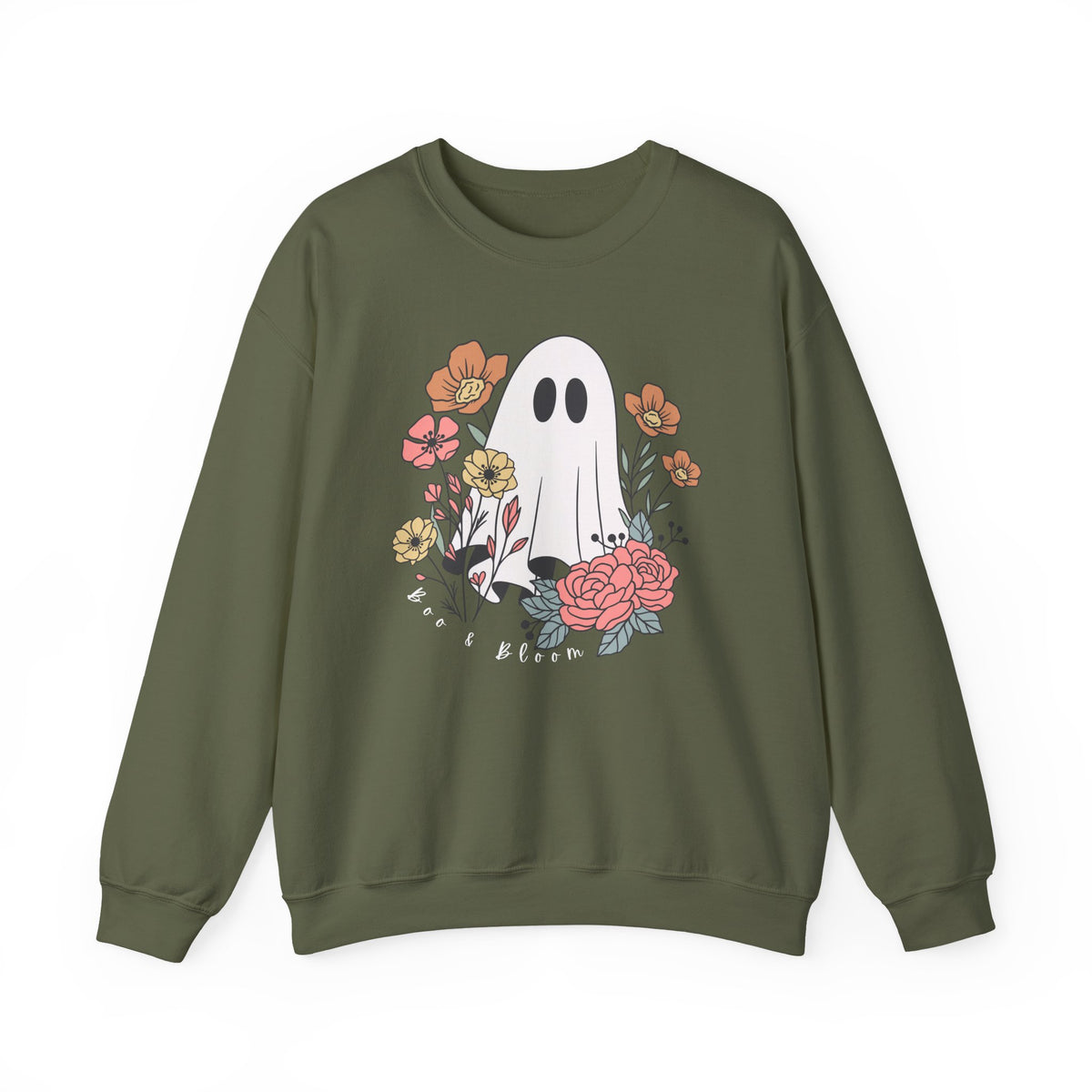Boo & Bloom Crewneck Sweatshirt — Cute Floral Halloween Sweater