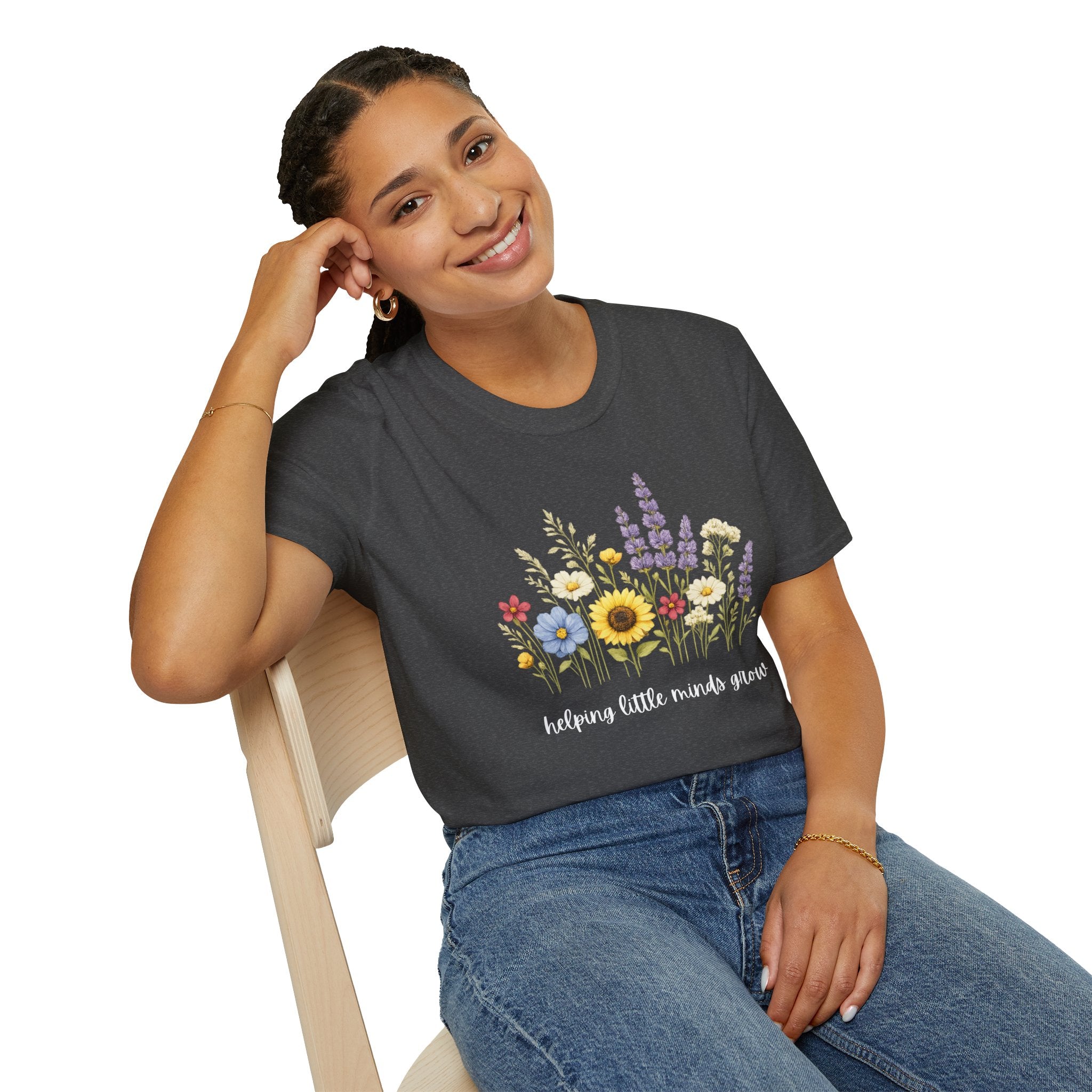 Floral Meadow Tee — "Helping Little Minds Grow" Garden Graphic T-Shirt