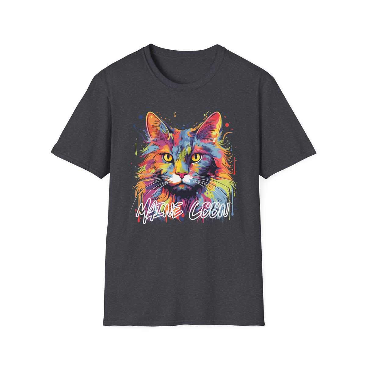 Colorful Cat Graphic T-Shirt — "Maine Coon" Vibrant Watercolor Tee