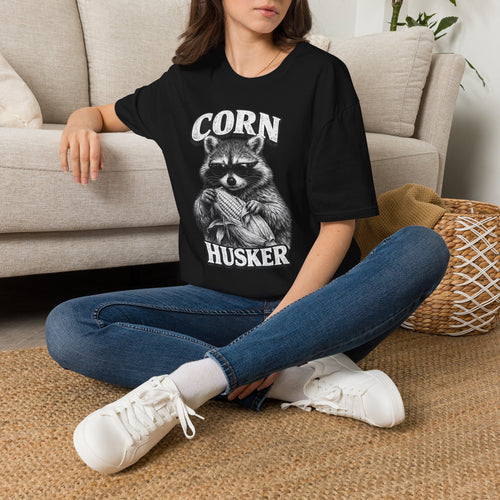 Corn Husker Raccoon T-Shirt | Vintage Mascot Graphic