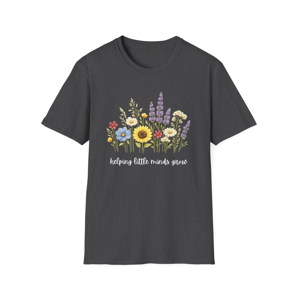 Floral Meadow Tee — "Helping Little Minds Grow" Garden Graphic T-Shirt