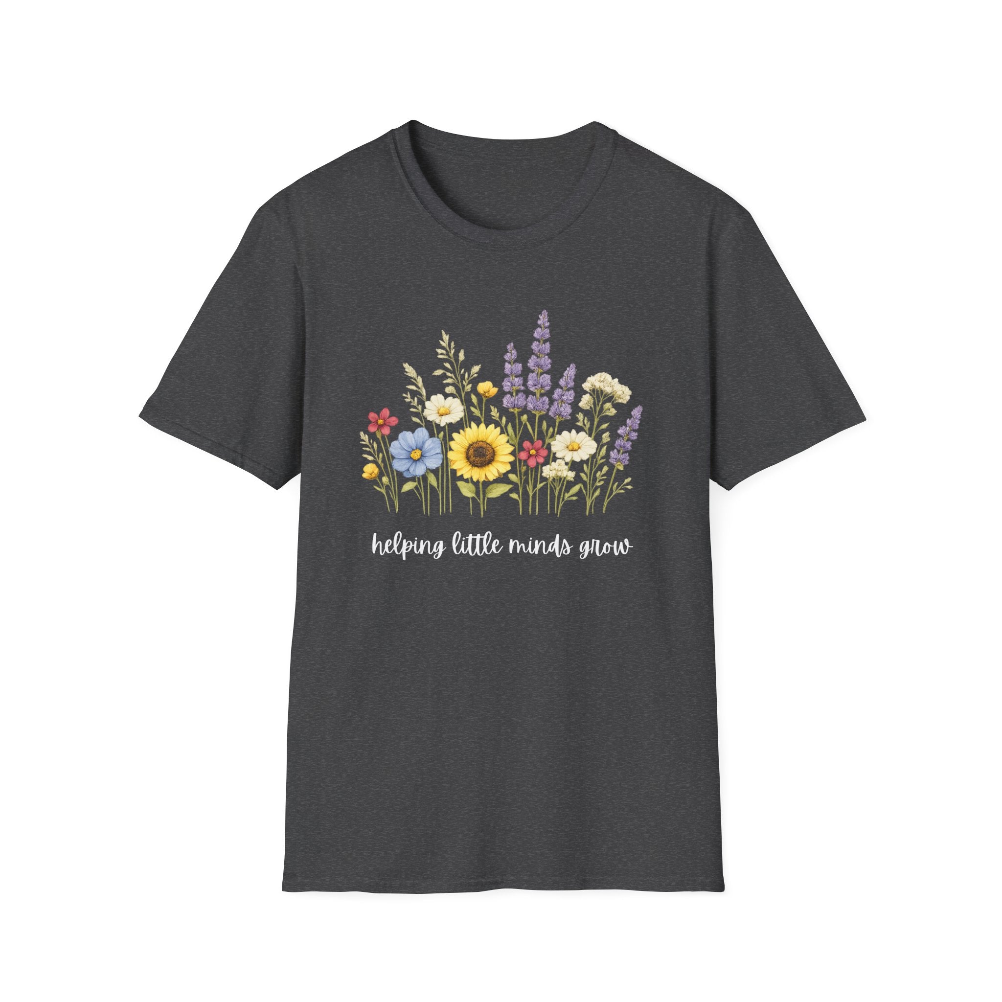 Floral Meadow Tee — "Helping Little Minds Grow" Garden Graphic T-Shirt
