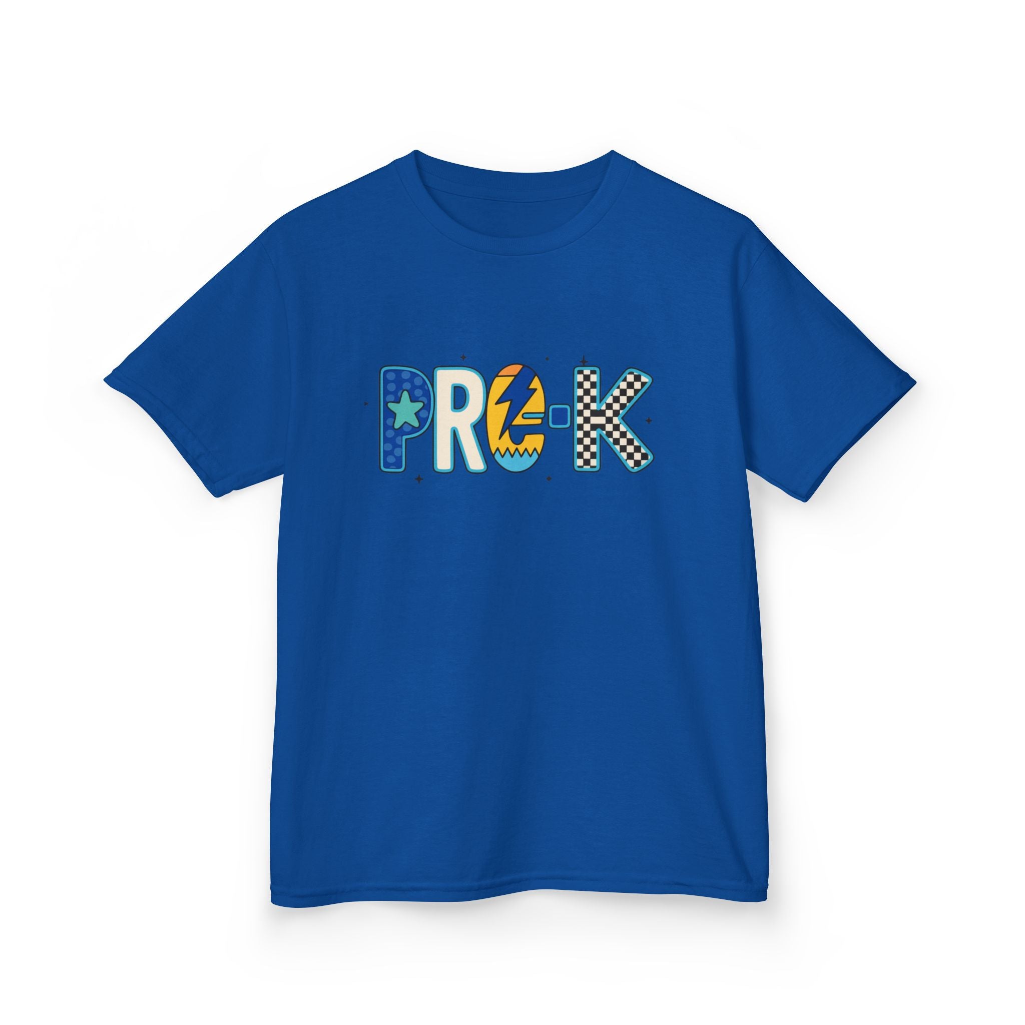 Kids 'PRE-K' Graphic Tee — Colorful Playful Letter Art for Boys & Girls