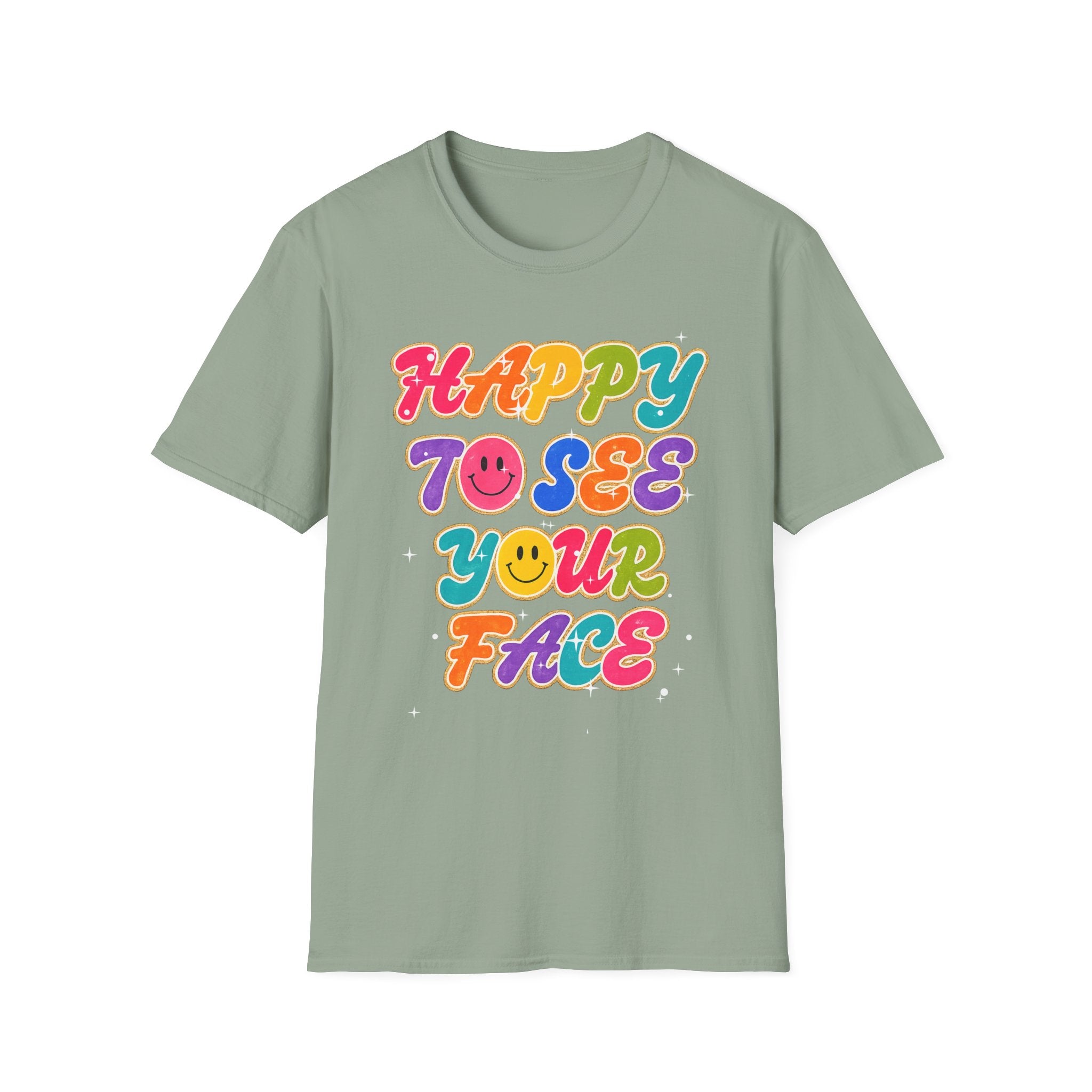 Happy To See Your Face T-Shirt — Retro Rainbow Smile Graphic Tee