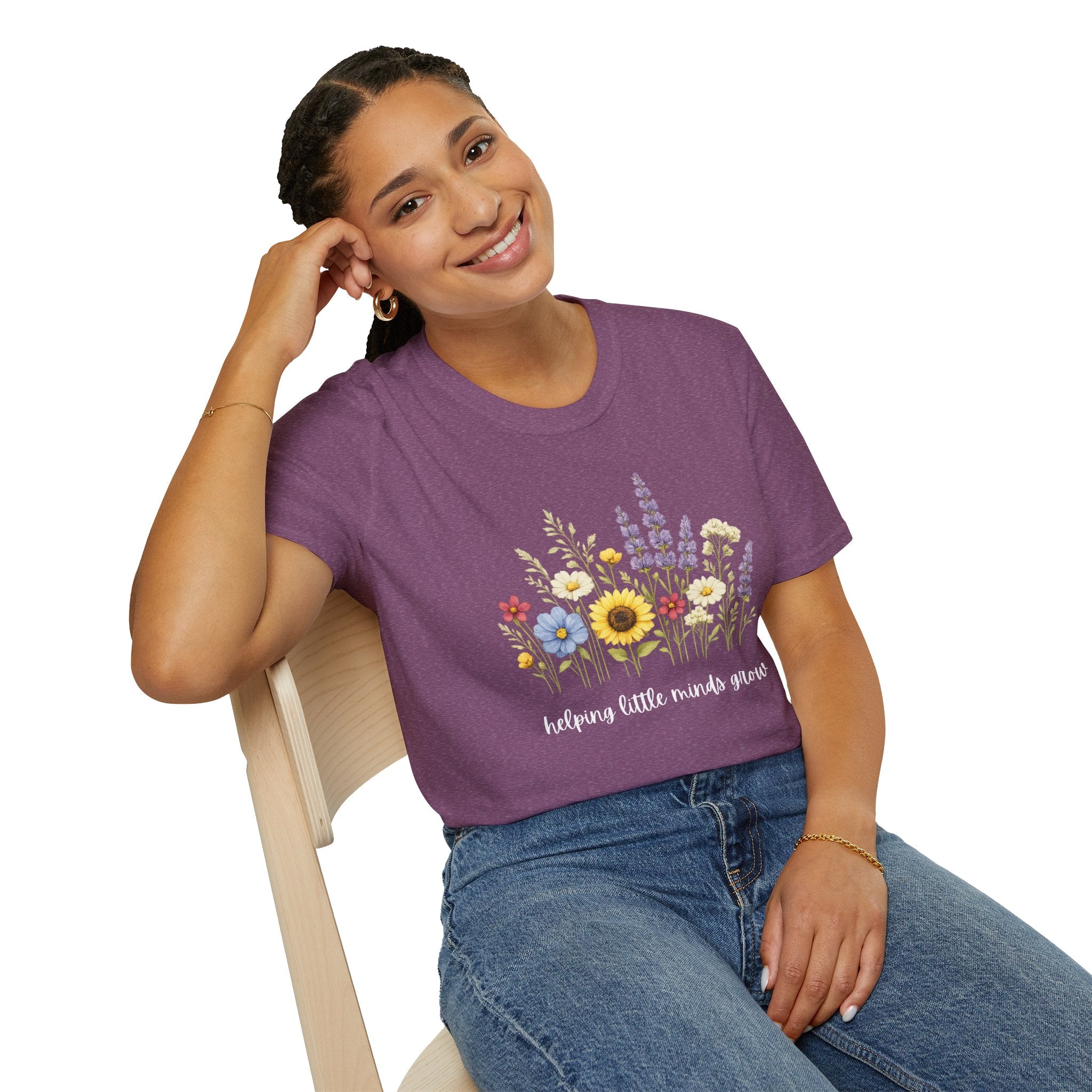 Floral Meadow Tee — "Helping Little Minds Grow" Garden Graphic T-Shirt