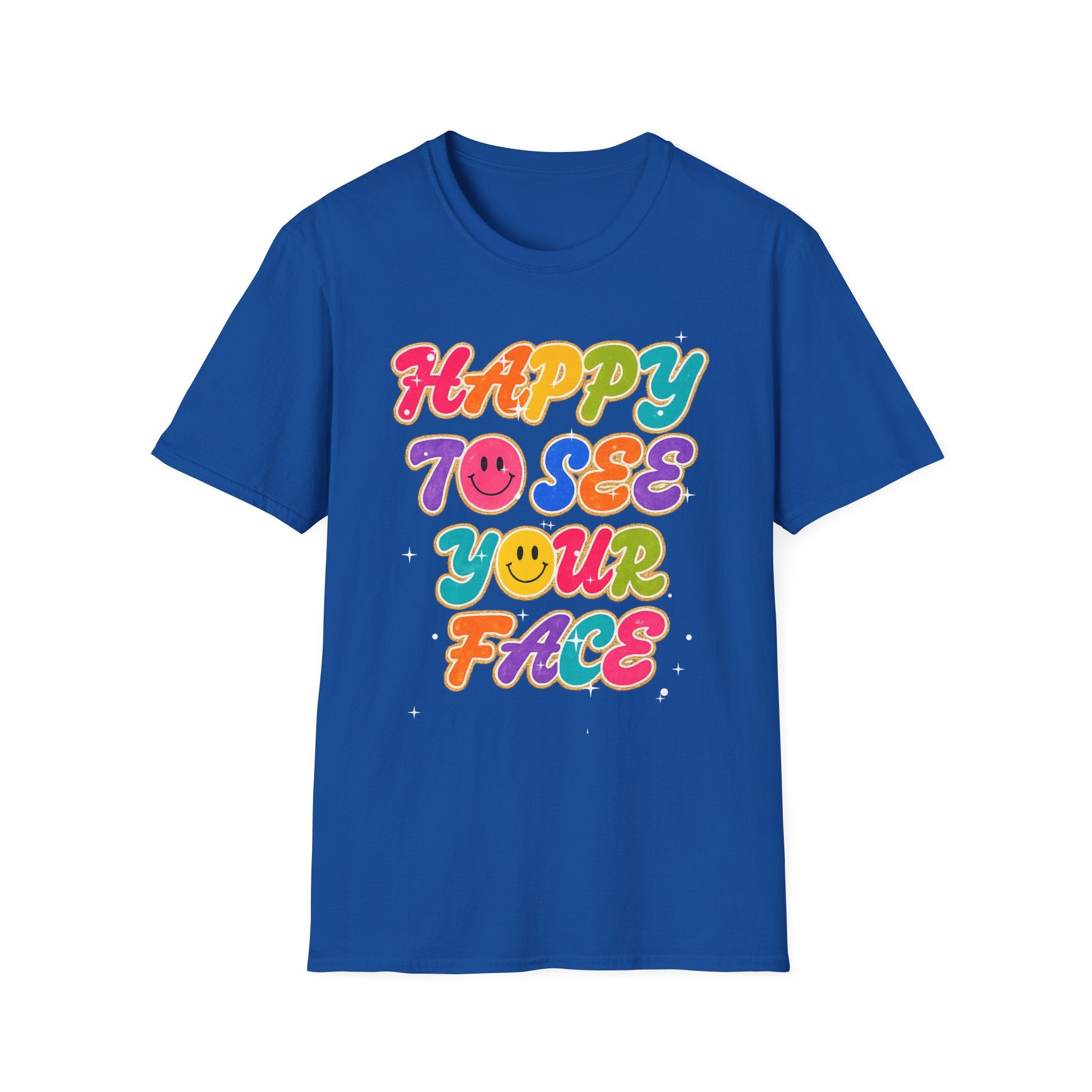 Happy To See Your Face T-Shirt — Retro Rainbow Smile Graphic Tee