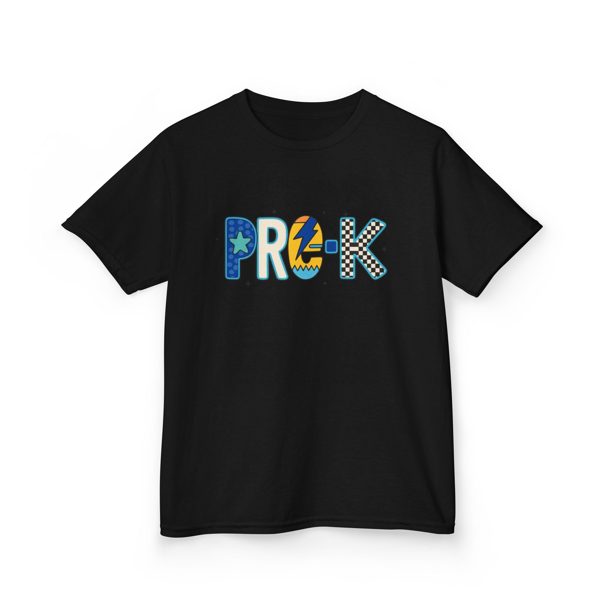 Kids 'PRE-K' Graphic Tee — Colorful Playful Letter Art for Boys & Girls
