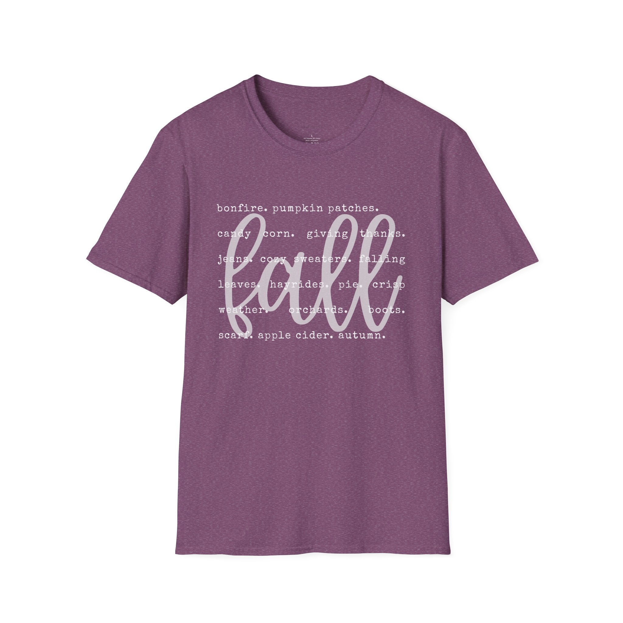 Fall Graphic T‑Shirt – Orange "fall" Script with Autumn Word Cloud